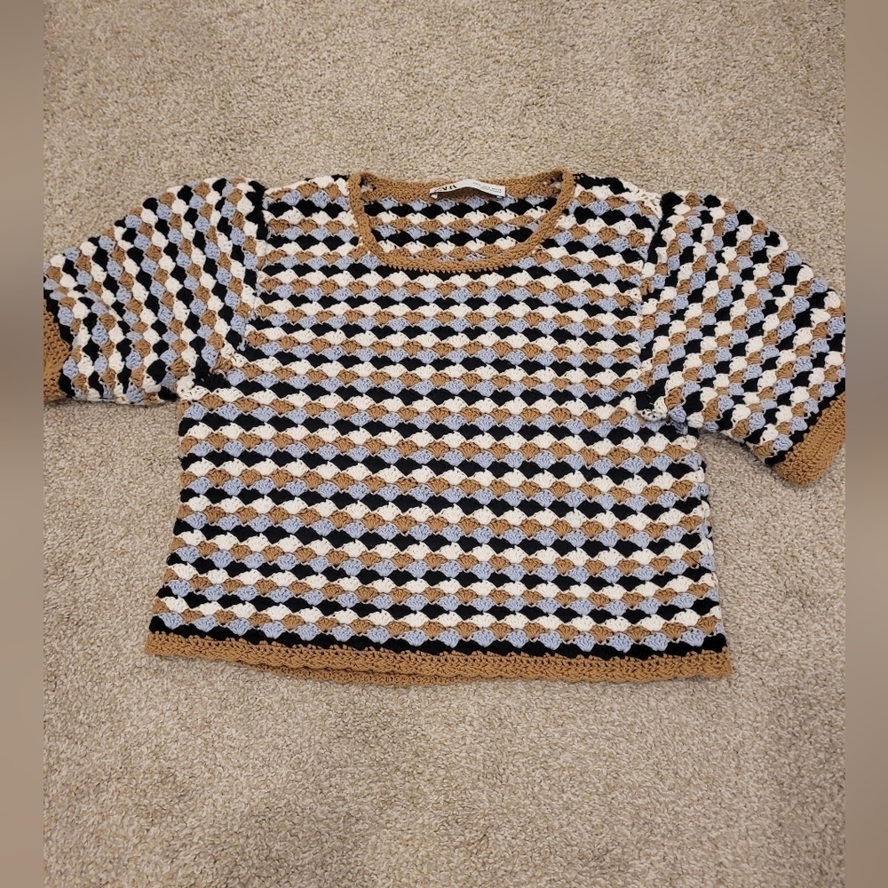 Zara Womens Crochet Knit Cotton Top Size Small - Picture 6 of 10